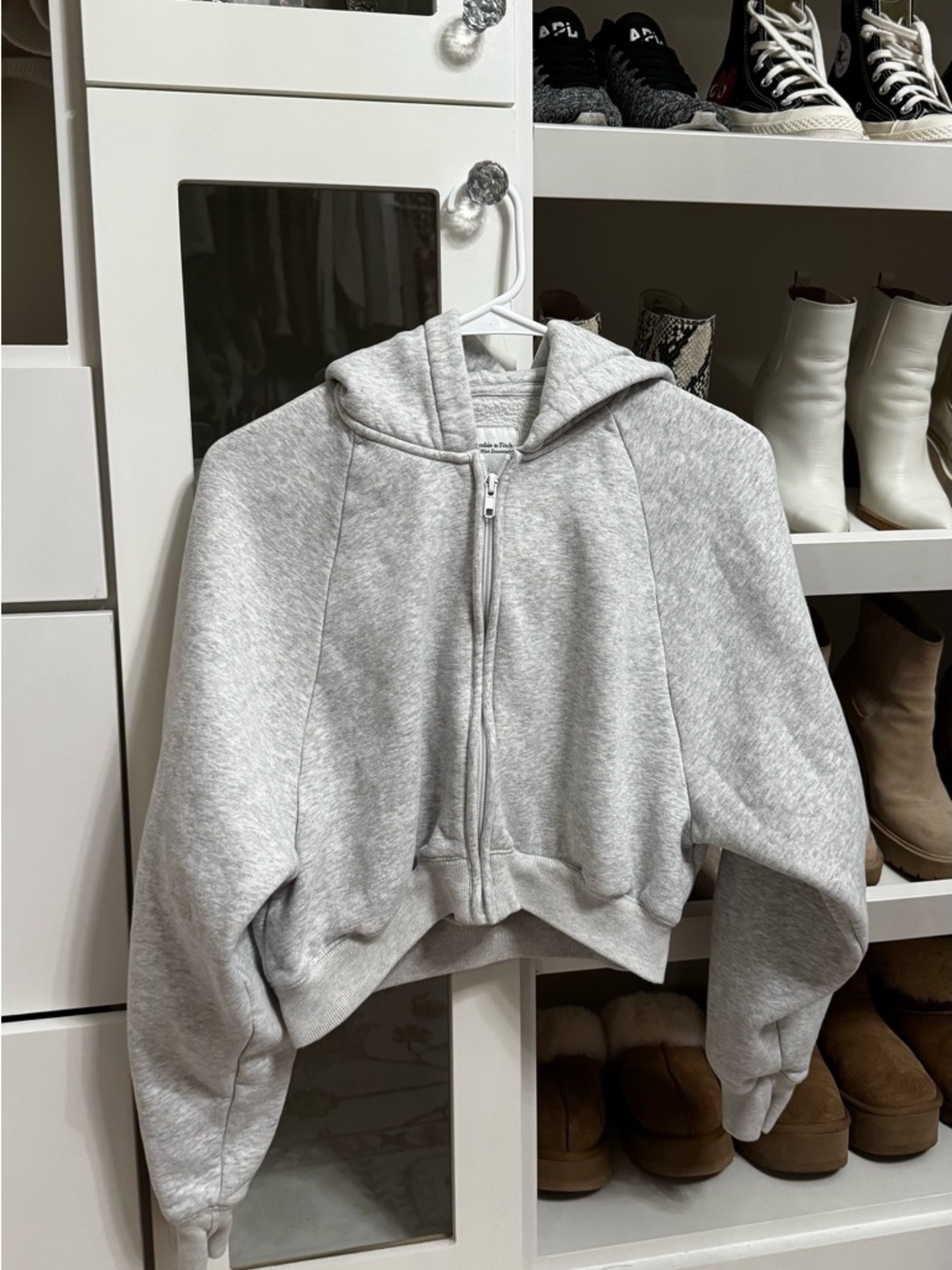 Abercrombie & Fitch Heather Gray Cropped Zip Hoodie